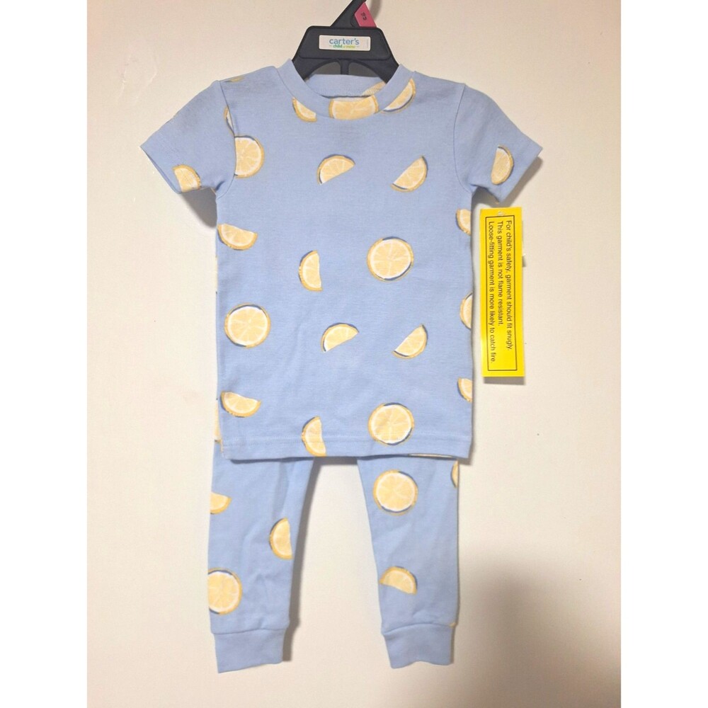 Carter's Child of Mine 2-Piece Cotton Knit Pajama Set 18M Blue Lemon Print